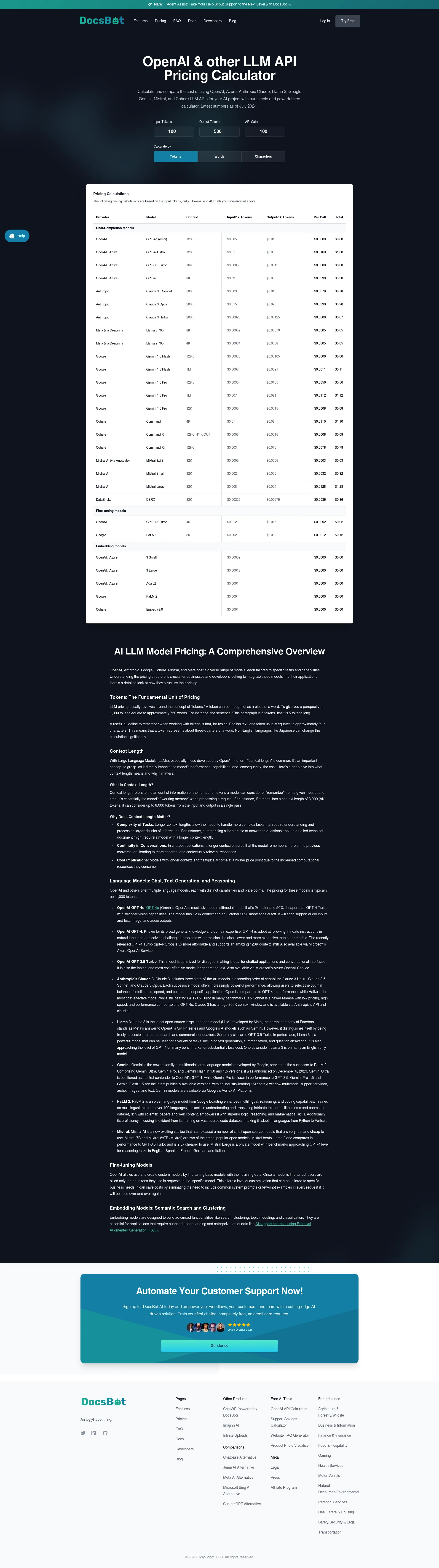 Free LLM API Pricing Calculator screenshot