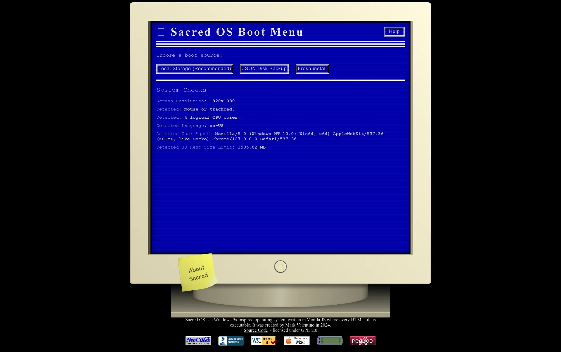 Sacred OS screenshot