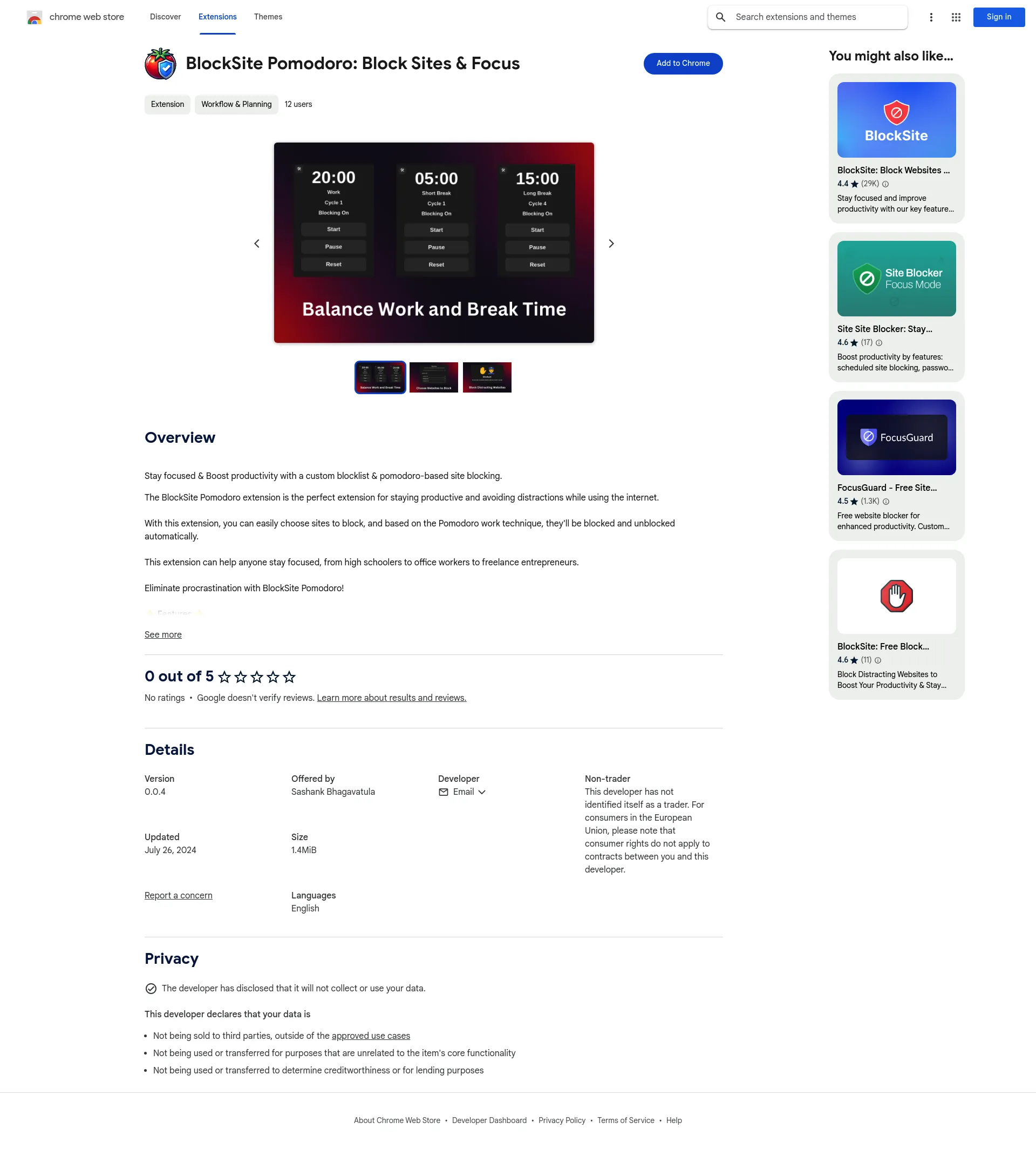 BlockSite Pomodoro screenshot