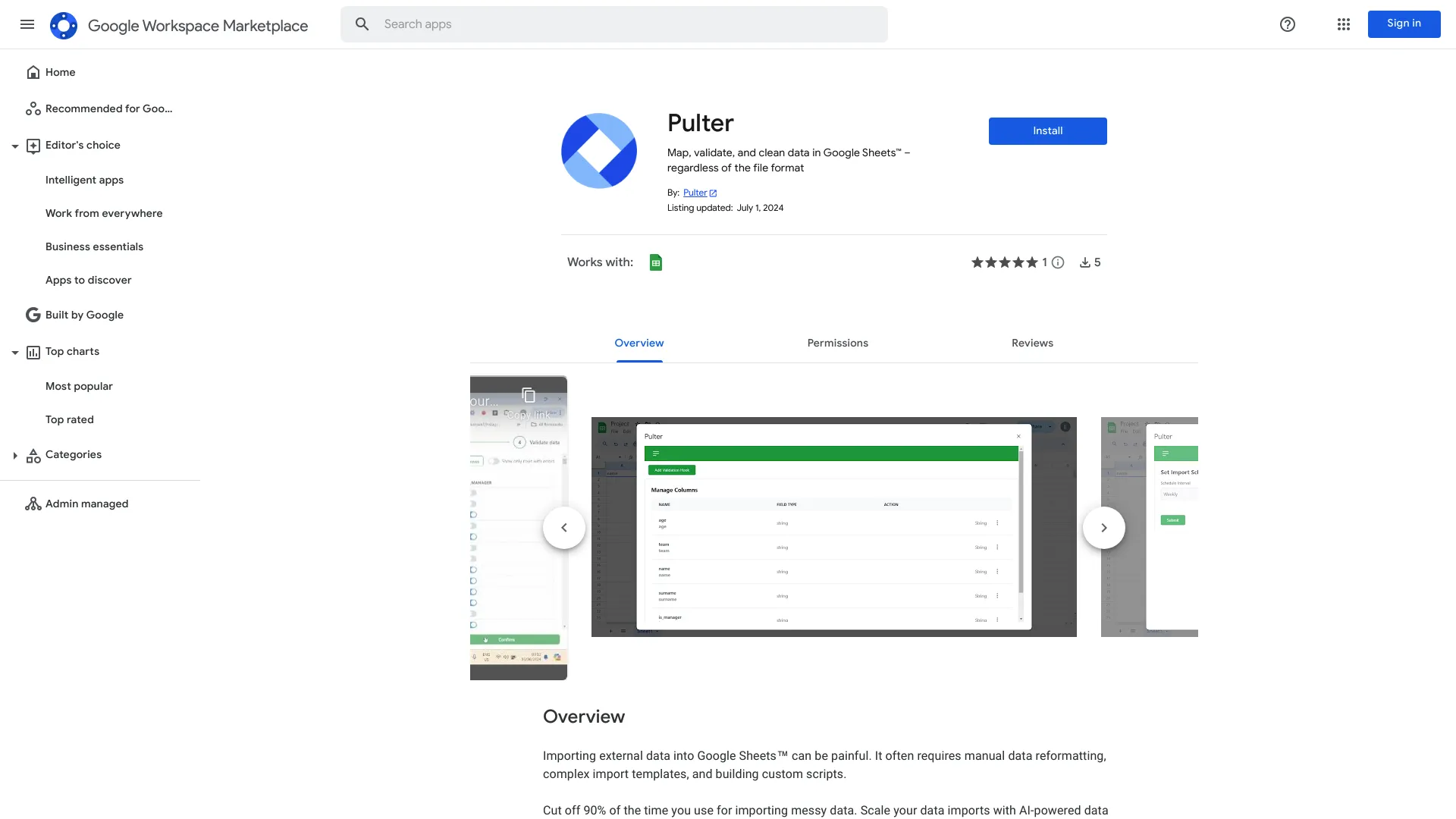 Pulter for Google Sheets screenshot