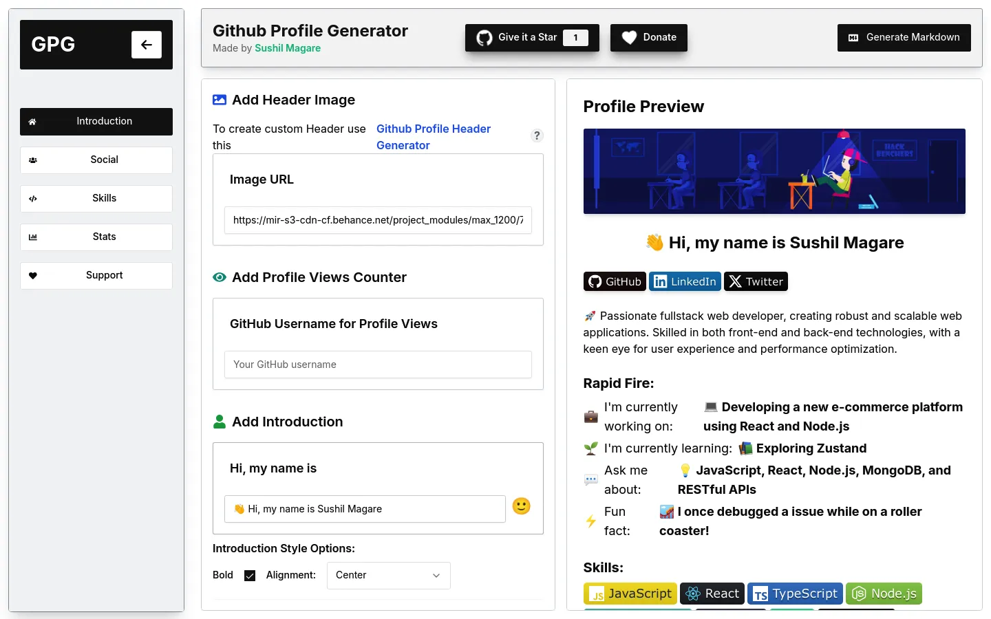 Github Profile Generator screenshot