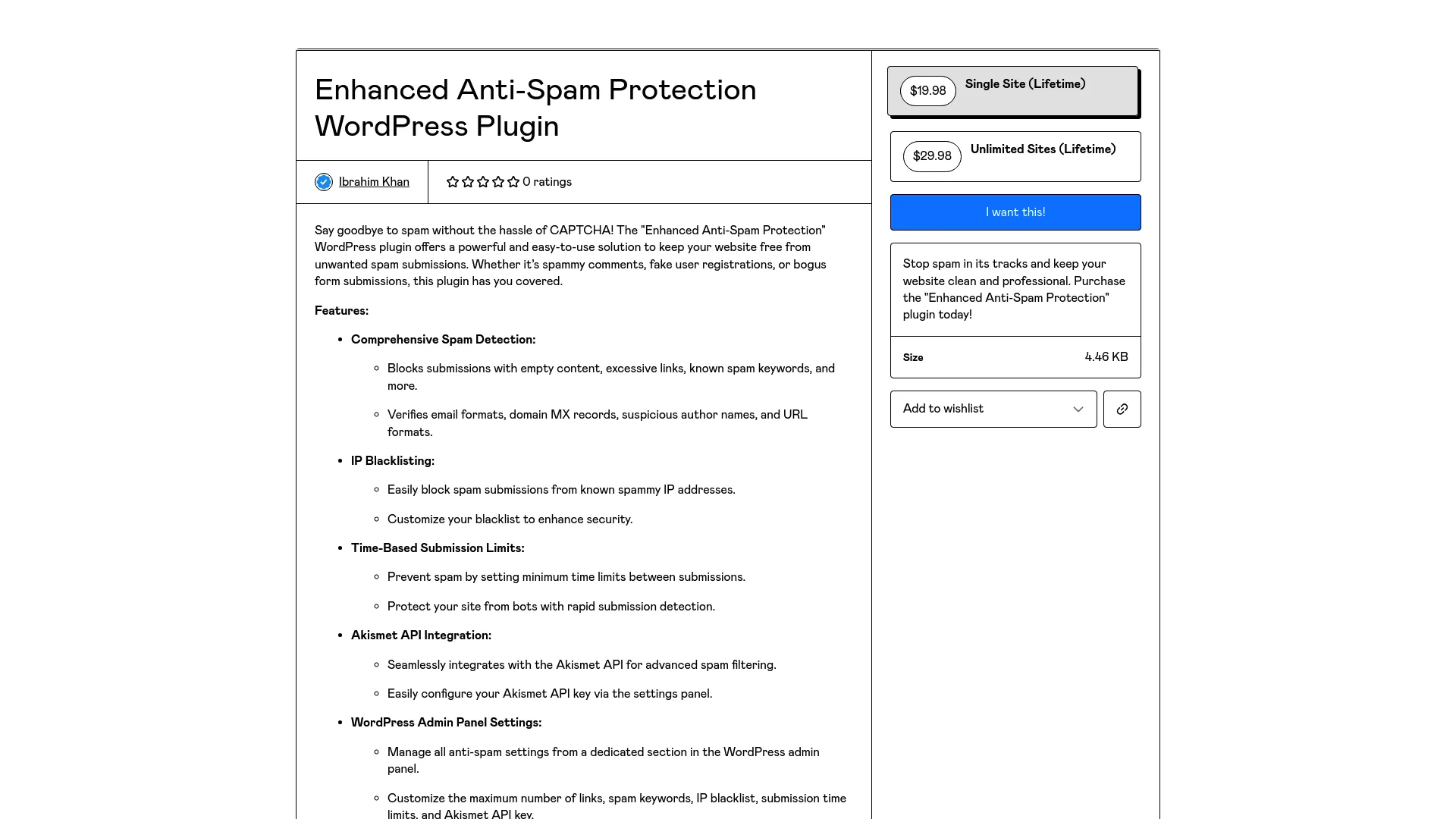 Enhanced Anti-Spam Protection WordPress Plugin screenshot