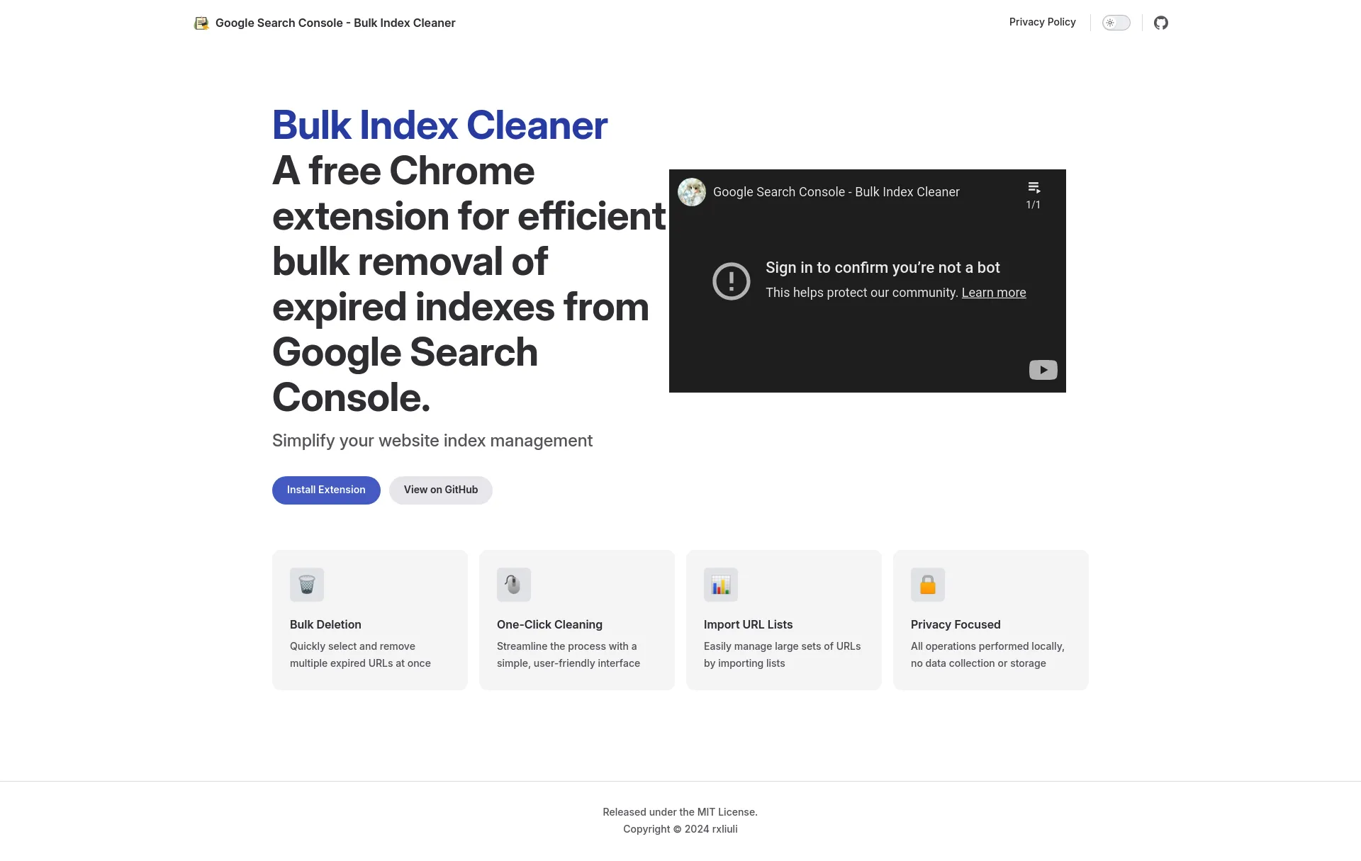 Google Search Console Bulk Index Cleaner screenshot