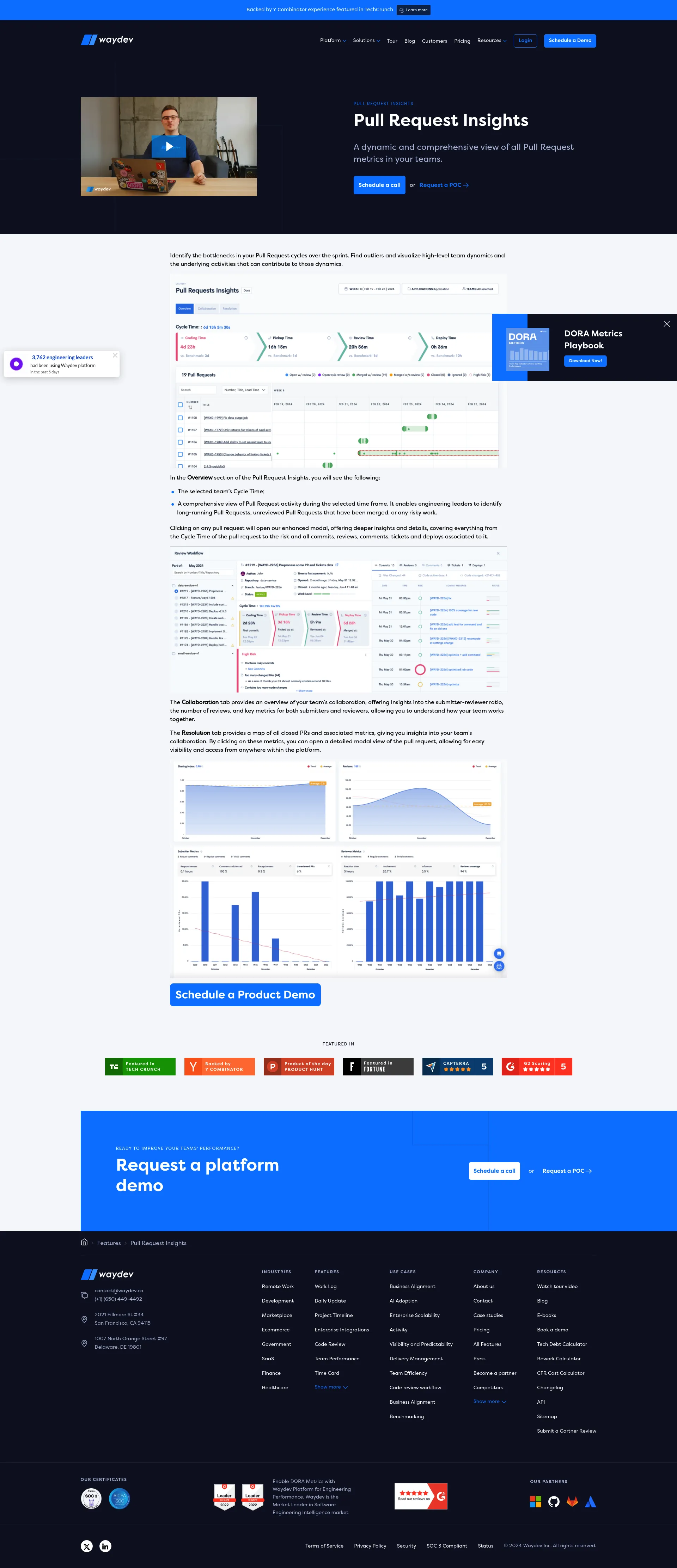 Waydev Pull Request Insights screenshot