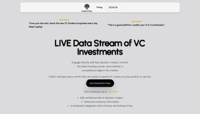 LeadsOnTrees - VC Funded Startups