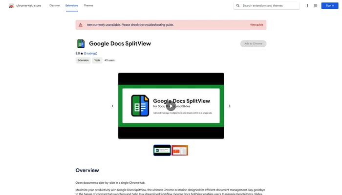 Google Docs SplitView