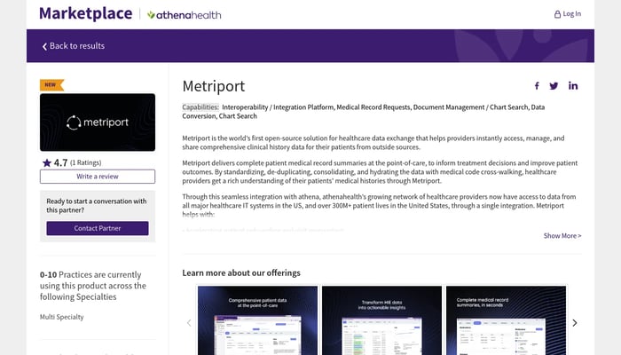 Metriport athenahealth Integration