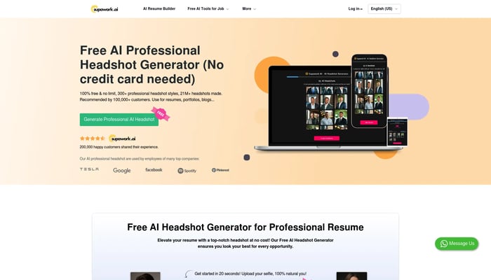 100% Free AI Headshot Generator | Supawork AI (no sign-up)