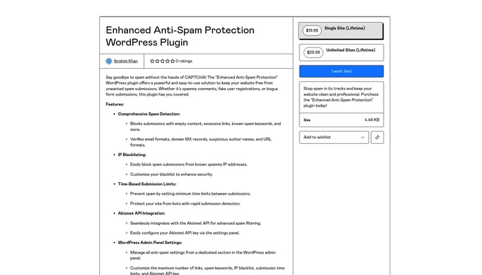 Enhanced Anti-Spam Protection WordPress Plugin