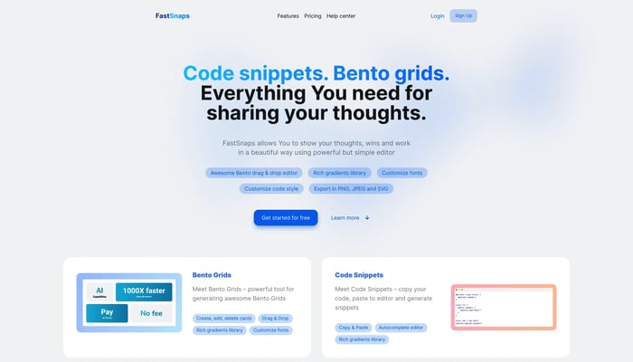 FastSnaps – Code snippets. Bento grids.