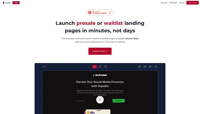 Licode Page for PreSales and Waitlist