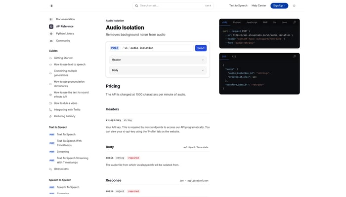 ElevenLabs Audio Isolation API