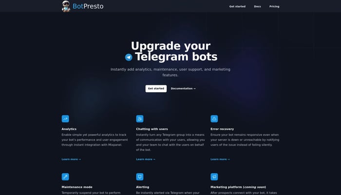 BotPresto: Telegram Bot Creator Aid