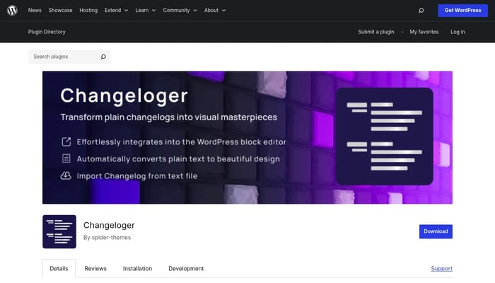 Changeloger for WordPress