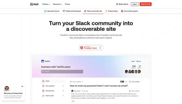 Slack community sites with Hall