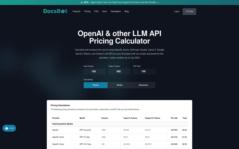 Free LLM API Pricing Calculator