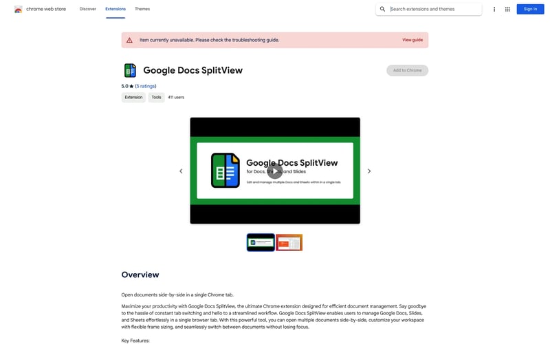 Google Docs SplitView