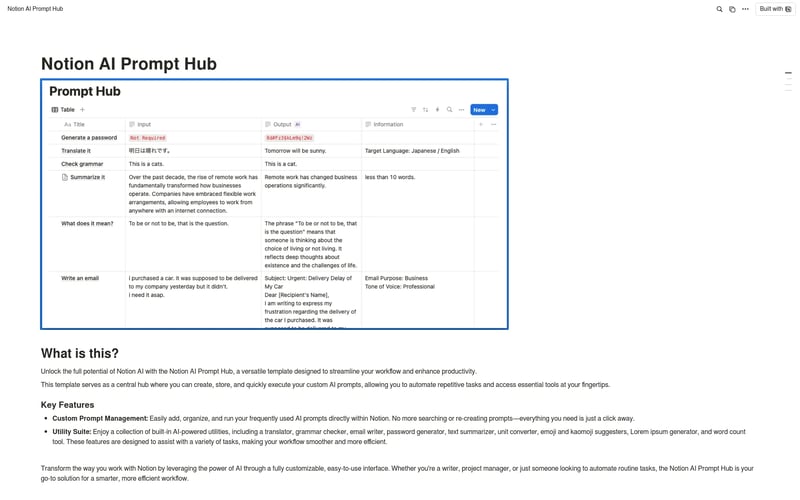 Notion AI Prompt Hub