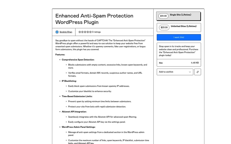 Enhanced Anti-Spam Protection WordPress Plugin