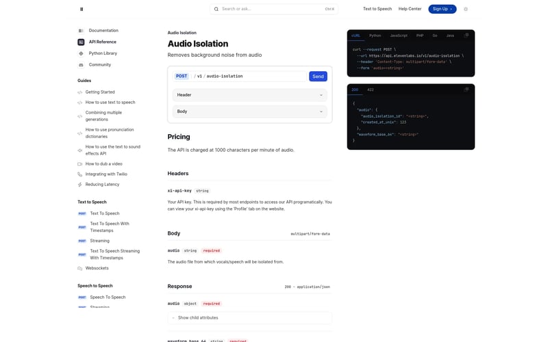 ElevenLabs Audio Isolation API