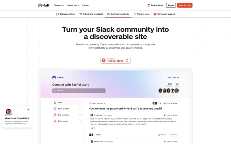 Slack community sites with Hall