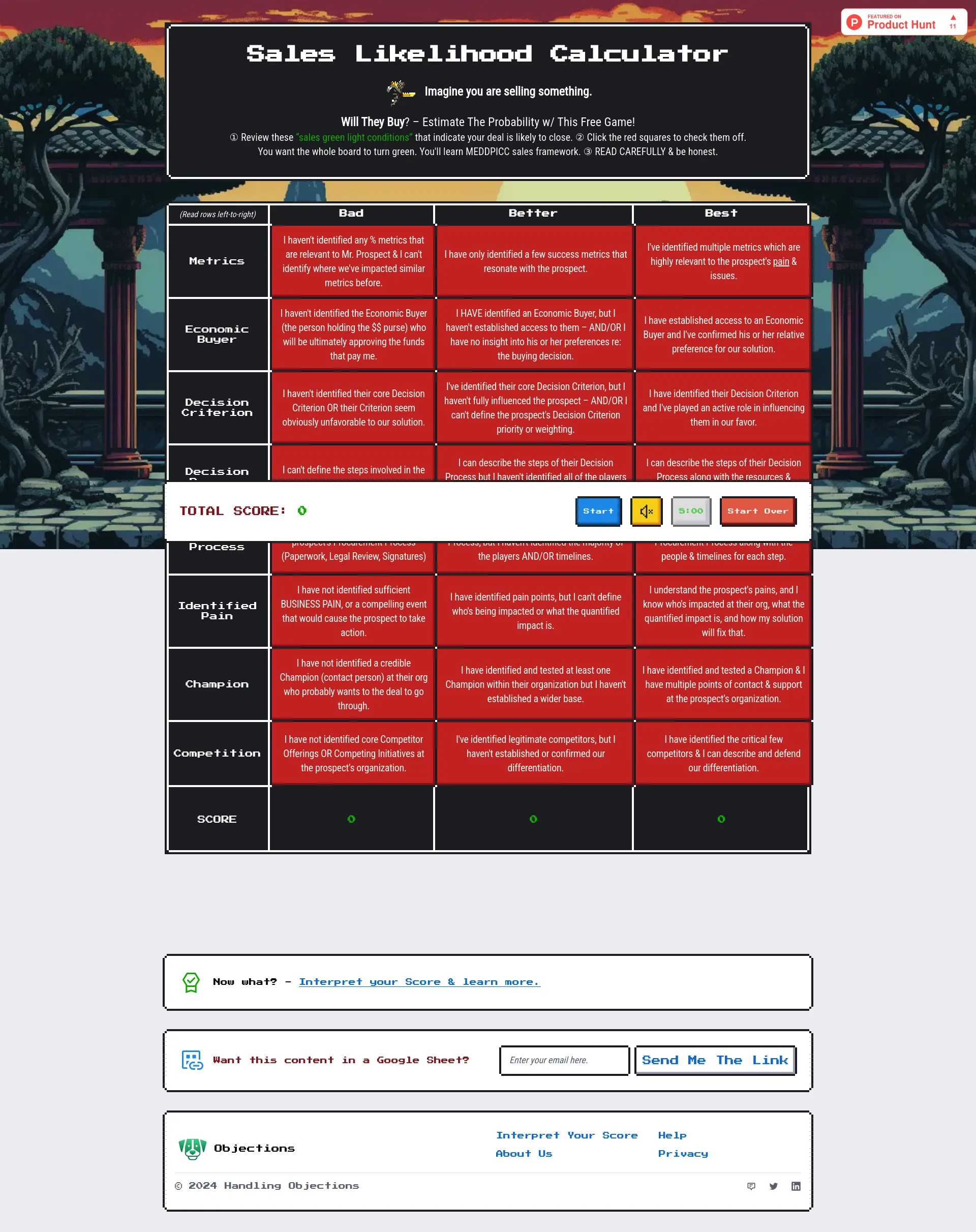 Sales Likelihood Calculator screenshot