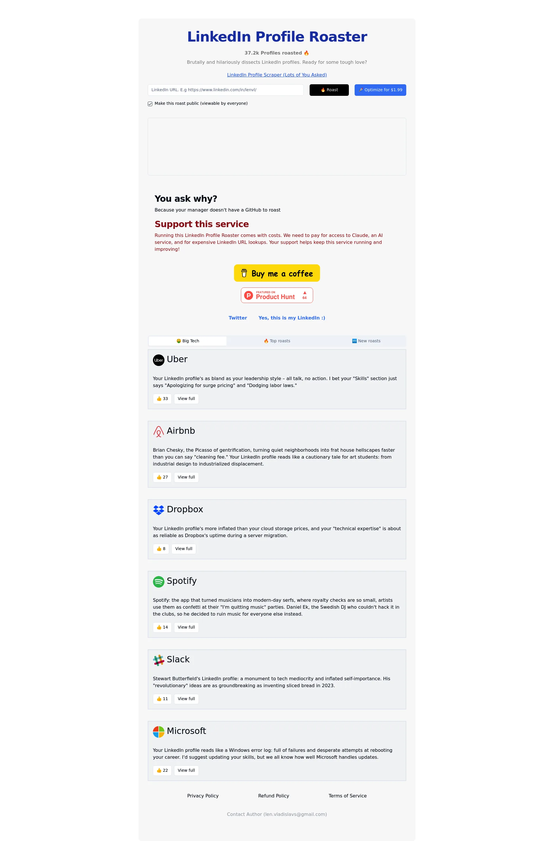 LinkedIn Roaster screenshot